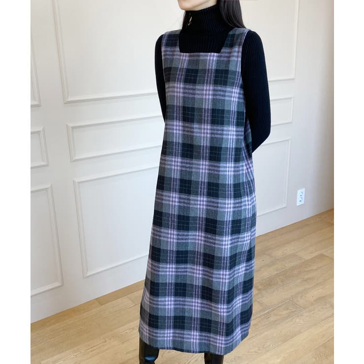 チェック柄スクエアネックビスチェワンピース | by muni:r | 詳細画像7 