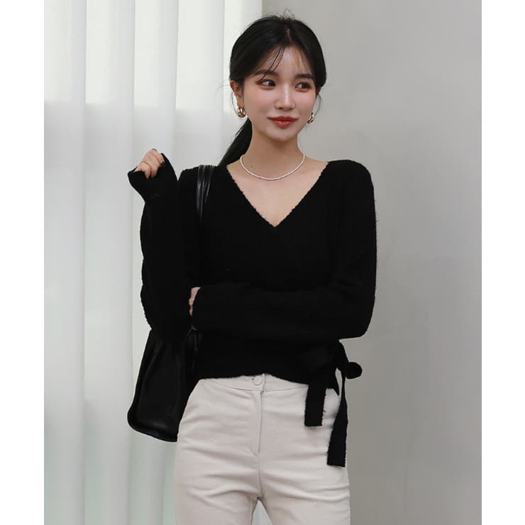 ブラック | Vネックラップリブカーディガン | by muni:r