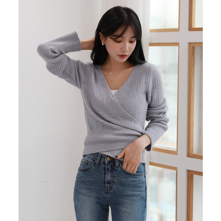 ブルー | Vネックラップリブカーディガン | by muni:r