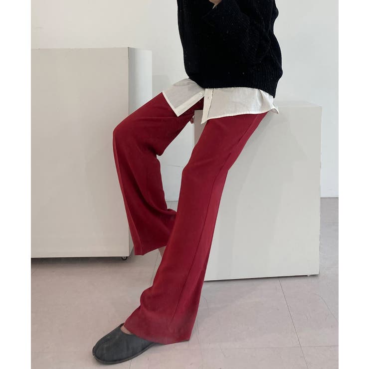 レッド | 7COLORロングハイウエストスラックス | by muni:r