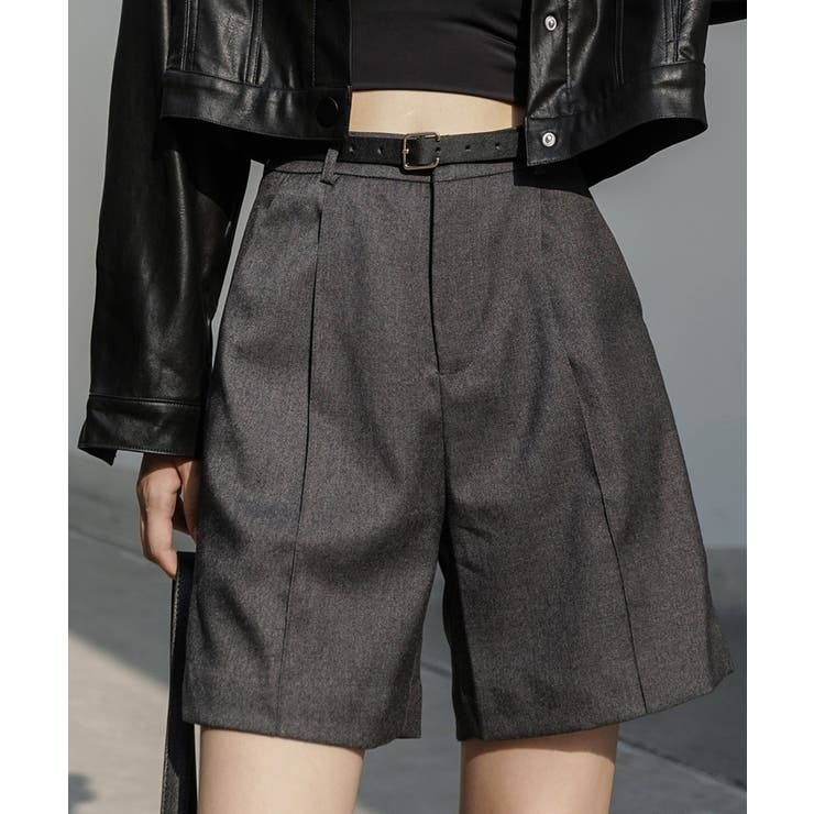 グレー | ベルトSETピンタックハーフパンツ | by muni:r