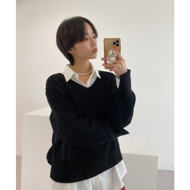 ルーズフィットデイリーVネックニット | by muni:r | 詳細画像26 