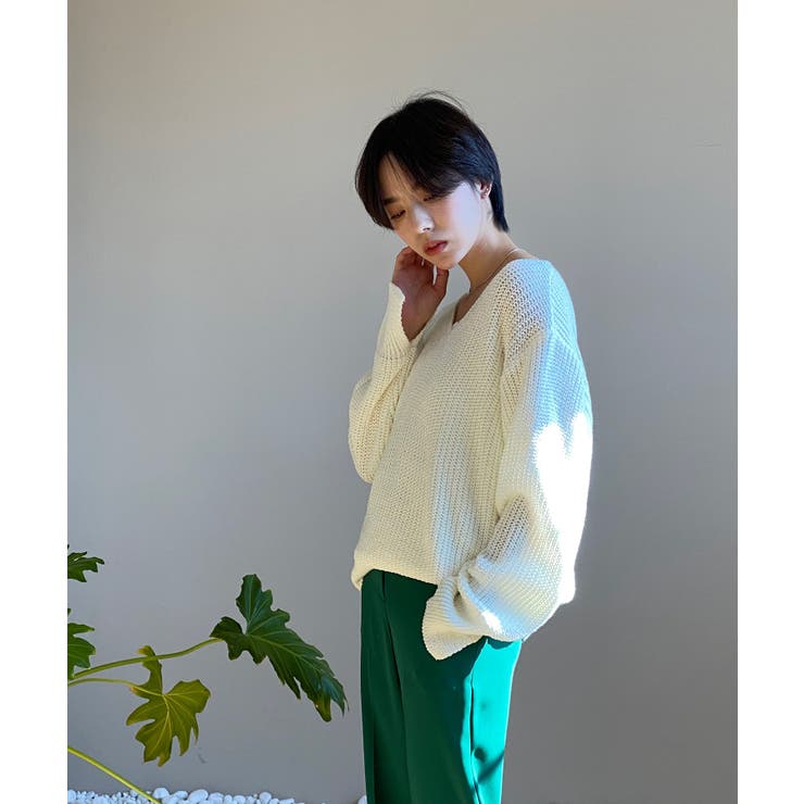 ルーズフィットデイリーVネックニット | by muni:r | 詳細画像3 