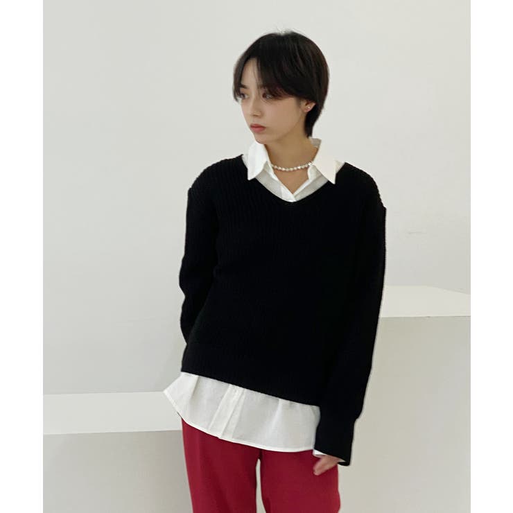ルーズフィットデイリーVネックニット | by muni:r | 詳細画像34 