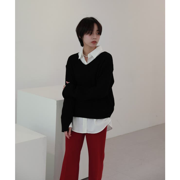 ルーズフィットデイリーVネックニット | by muni:r | 詳細画像42 