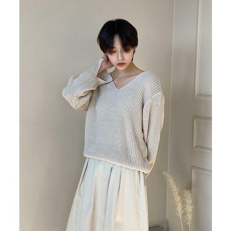 ルーズフィットデイリーVネックニット | by muni:r | 詳細画像44 