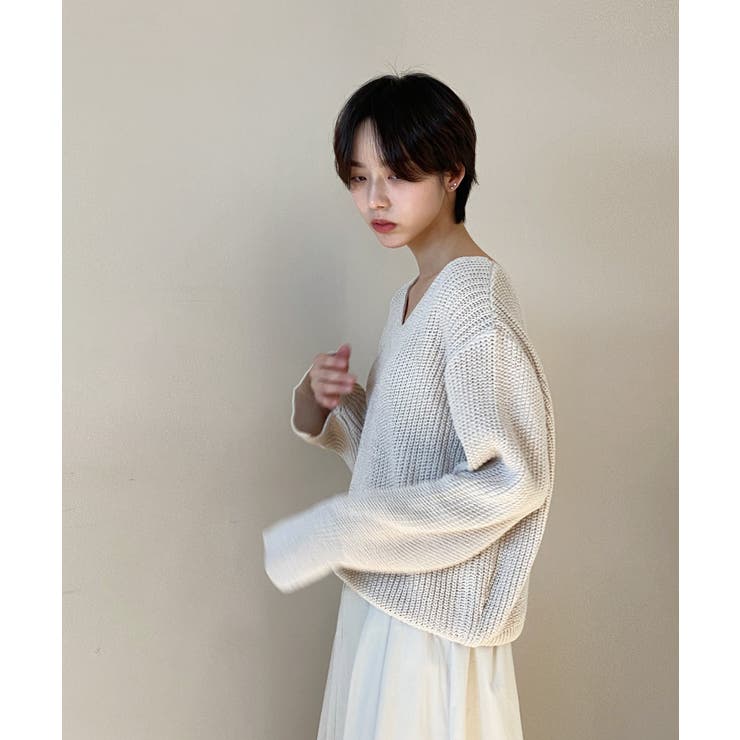 ルーズフィットデイリーVネックニット | by muni:r | 詳細画像56 