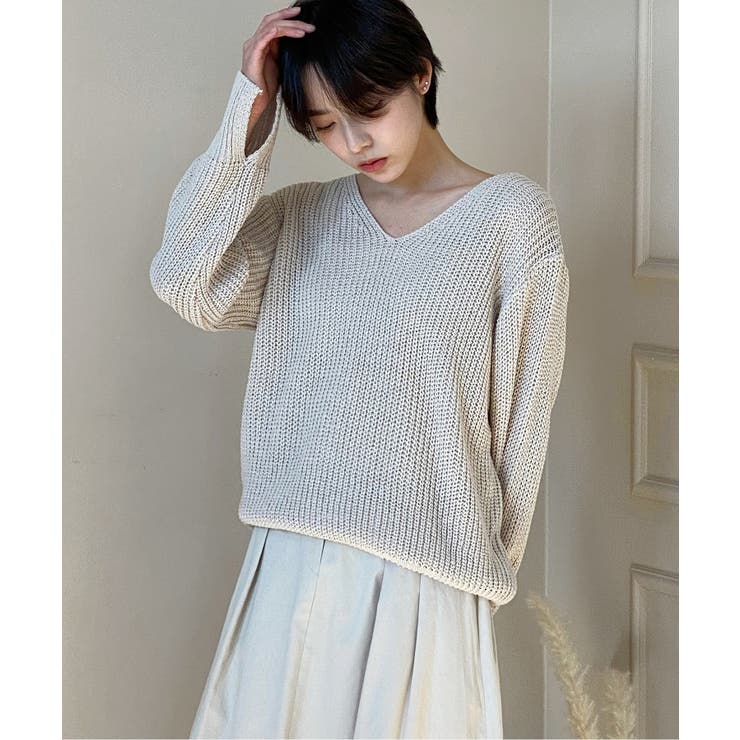 ベージュ | ルーズフィットデイリーVネックニット | by muni:r