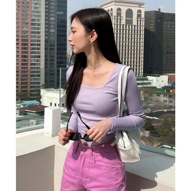 パープル | スリムスクエアリブTシャツ | by muni:r