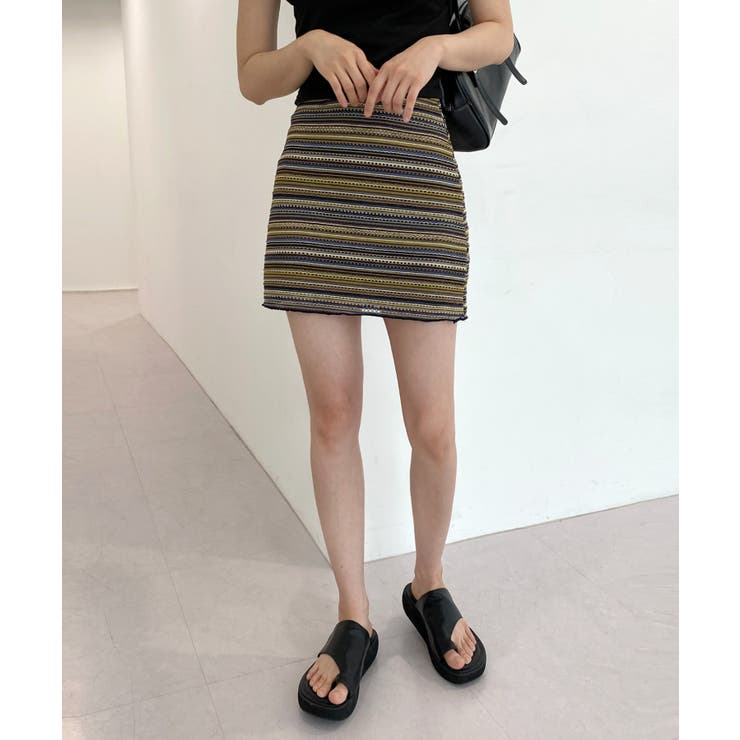 ネイビー | ヴィンテージストライプニットスカート | by muni:r