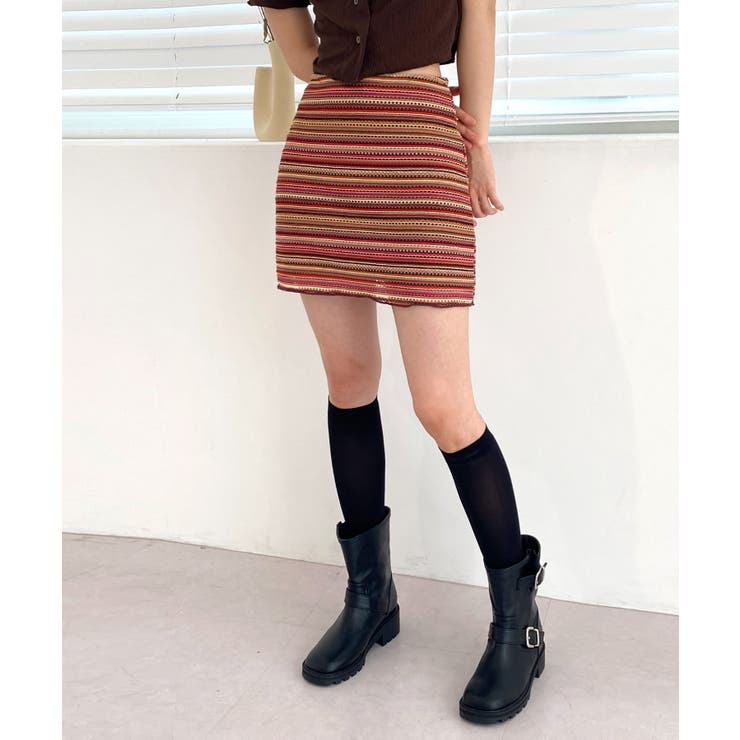 レッド | ヴィンテージストライプニットスカート | by muni:r