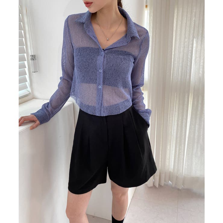 パープル | トレンドシースルーショートシャツ | by muni:r