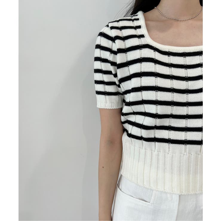 ボーダースクエアクロップド半袖ニット | by muni:r | 詳細画像12 