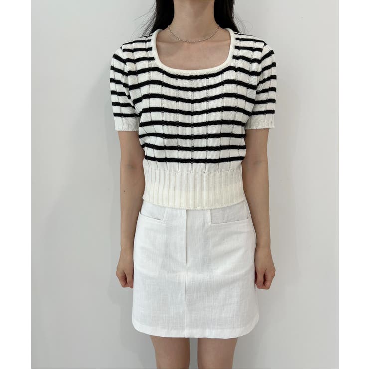 ボーダースクエアクロップド半袖ニット | by muni:r | 詳細画像13 