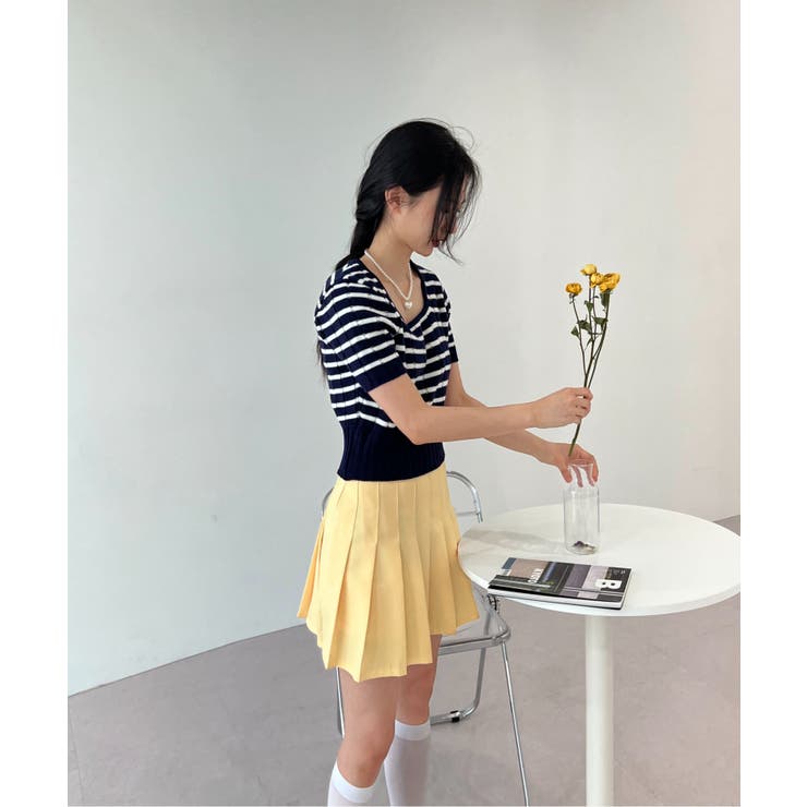 ボーダースクエアクロップド半袖ニット | by muni:r | 詳細画像19 