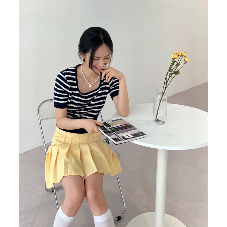 ボーダースクエアクロップド半袖ニット | by muni:r | 詳細画像20 