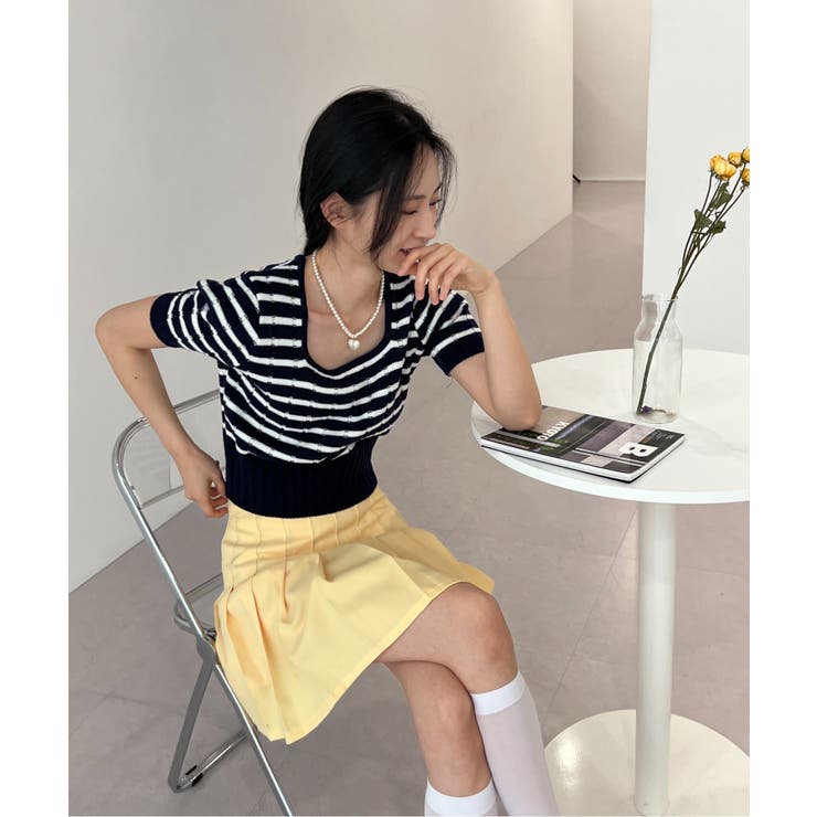 ボーダースクエアクロップド半袖ニット | by muni:r | 詳細画像22 