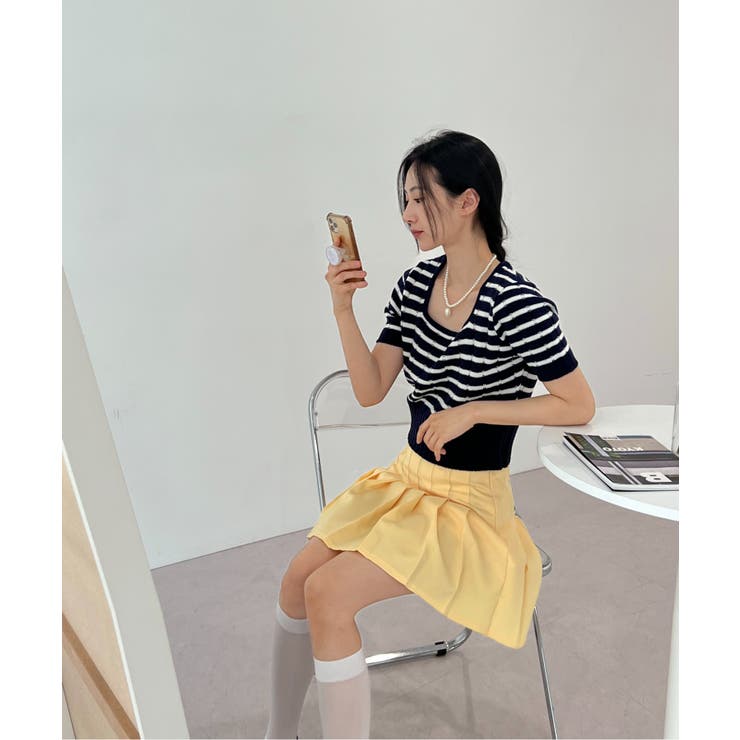 ボーダースクエアクロップド半袖ニット | by muni:r | 詳細画像24 