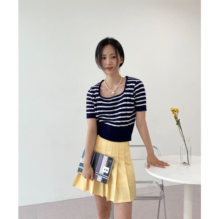 ボーダースクエアクロップド半袖ニット | by muni:r | 詳細画像26 
