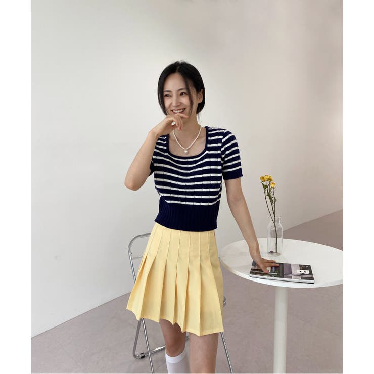 ボーダースクエアクロップド半袖ニット | by muni:r | 詳細画像27 