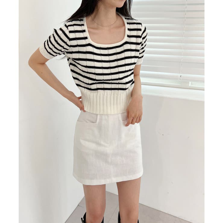 ボーダースクエアクロップド半袖ニット | by muni:r | 詳細画像3 