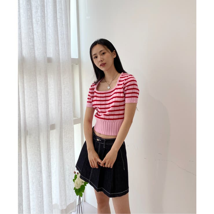 ボーダースクエアクロップド半袖ニット | by muni:r | 詳細画像31 