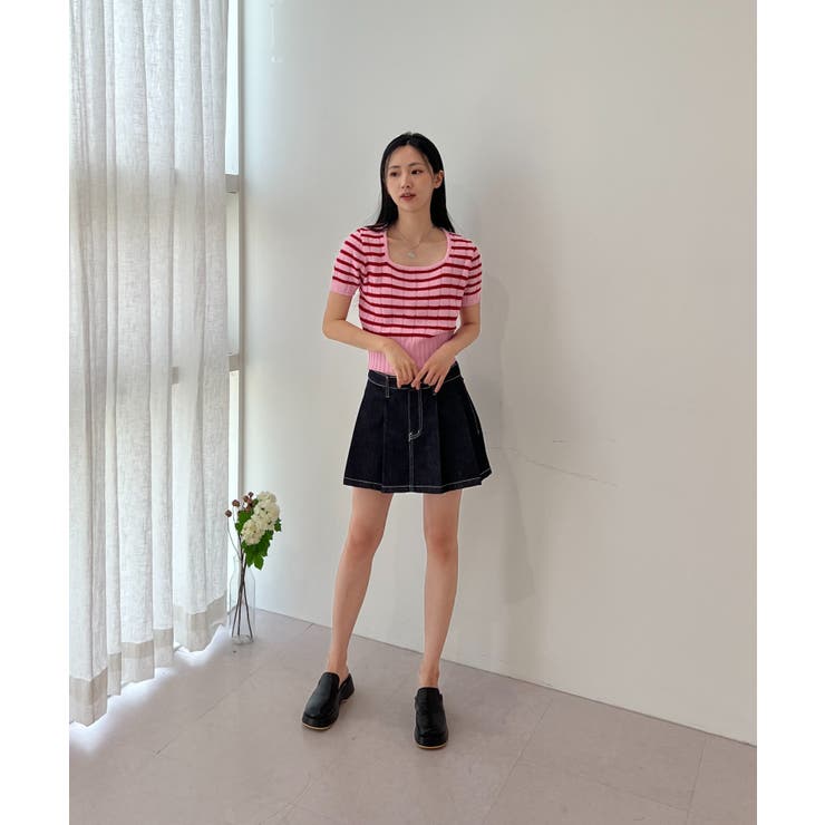 ボーダースクエアクロップド半袖ニット | by muni:r | 詳細画像32 