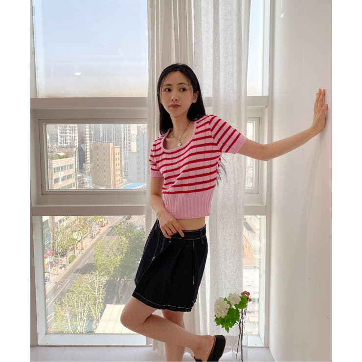 ボーダースクエアクロップド半袖ニット | by muni:r | 詳細画像37 