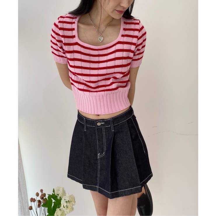 ボーダースクエアクロップド半袖ニット | by muni:r | 詳細画像39 