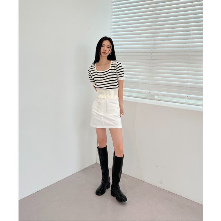 ボーダースクエアクロップド半袖ニット | by muni:r | 詳細画像4 