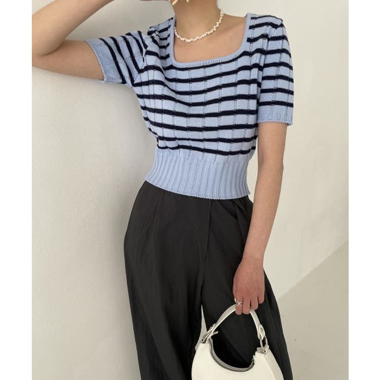 ボーダースクエアクロップド半袖ニット | by muni:r | 詳細画像40 