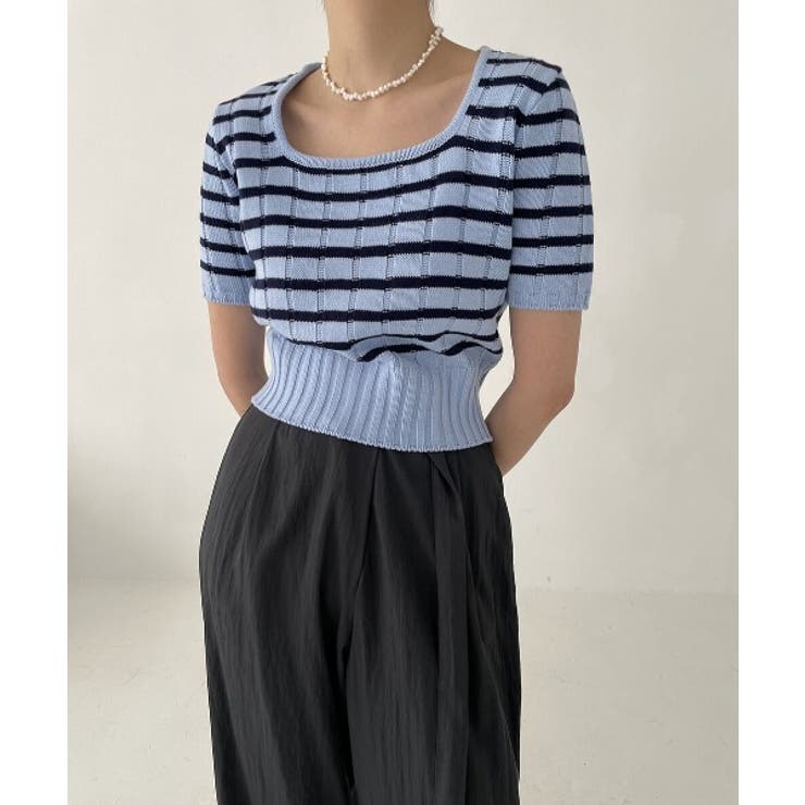 ボーダースクエアクロップド半袖ニット | by muni:r | 詳細画像41 