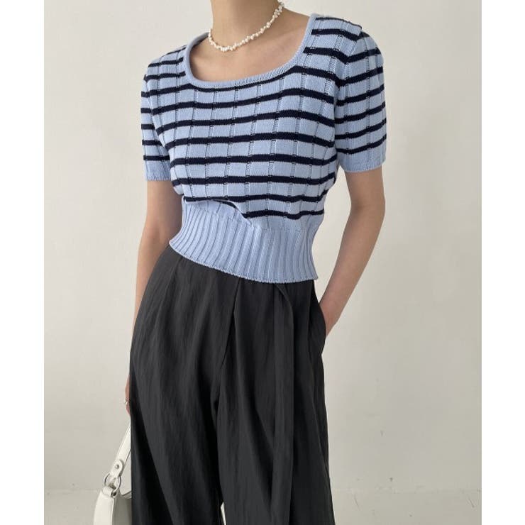 ボーダースクエアクロップド半袖ニット | by muni:r | 詳細画像42 