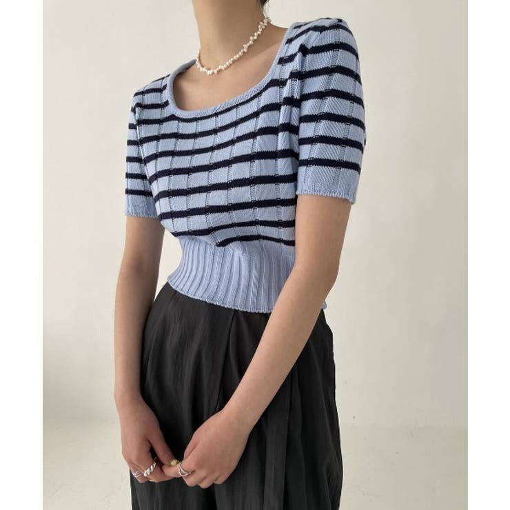 ボーダースクエアクロップド半袖ニット | by muni:r | 詳細画像44 