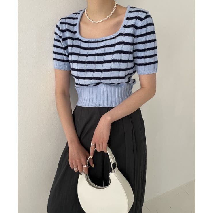 ボーダースクエアクロップド半袖ニット | by muni:r | 詳細画像45 