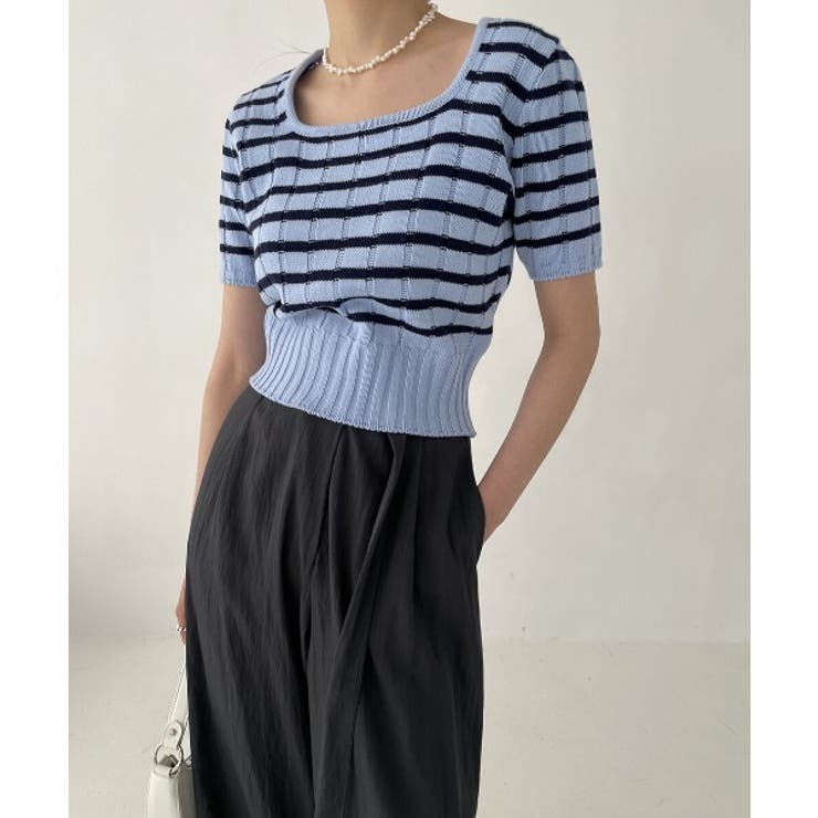 ボーダースクエアクロップド半袖ニット | by muni:r | 詳細画像46 