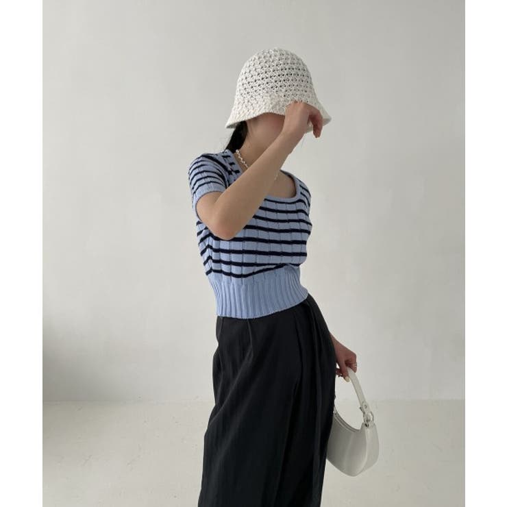 ボーダースクエアクロップド半袖ニット | by muni:r | 詳細画像48 