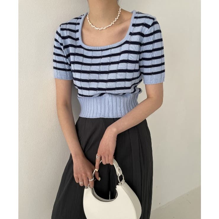 ボーダースクエアクロップド半袖ニット | by muni:r | 詳細画像49 