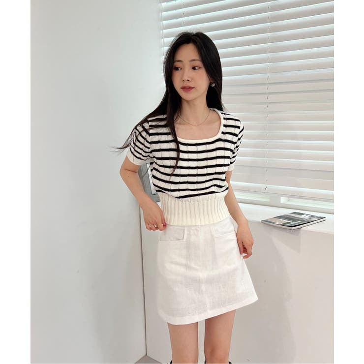 ボーダースクエアクロップド半袖ニット | by muni:r | 詳細画像5 