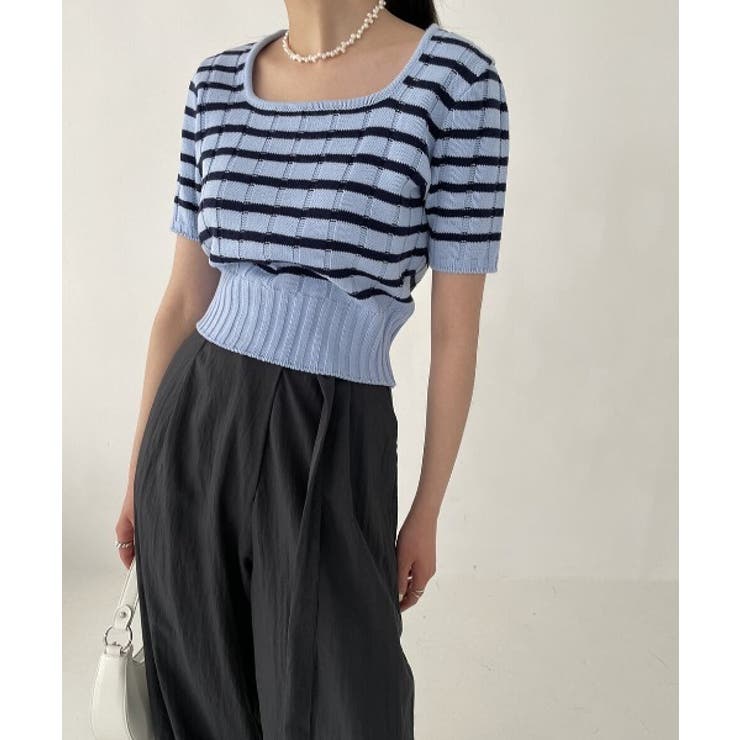 ボーダースクエアクロップド半袖ニット | by muni:r | 詳細画像50 