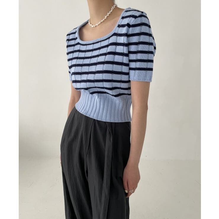 ボーダースクエアクロップド半袖ニット | by muni:r | 詳細画像52 