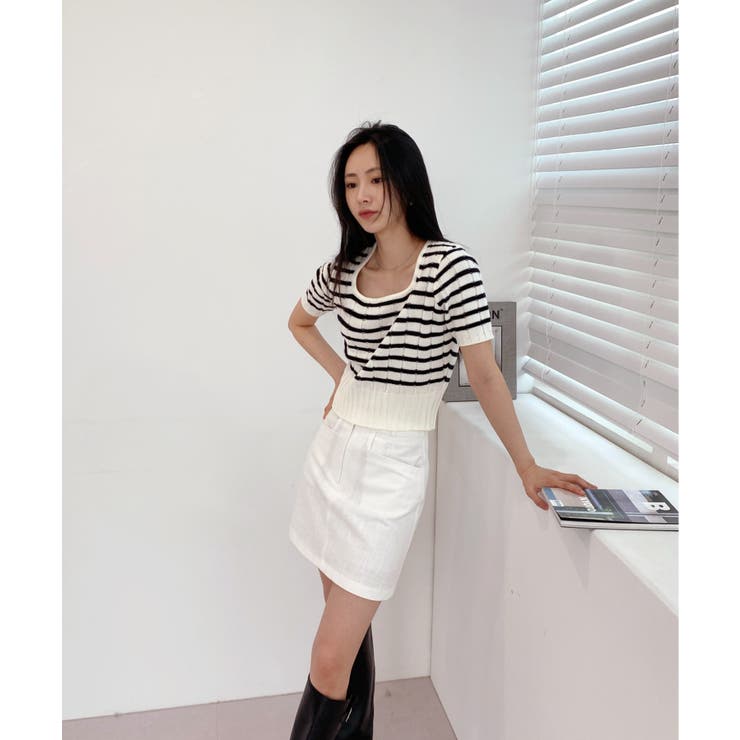 ボーダースクエアクロップド半袖ニット | by muni:r | 詳細画像54 