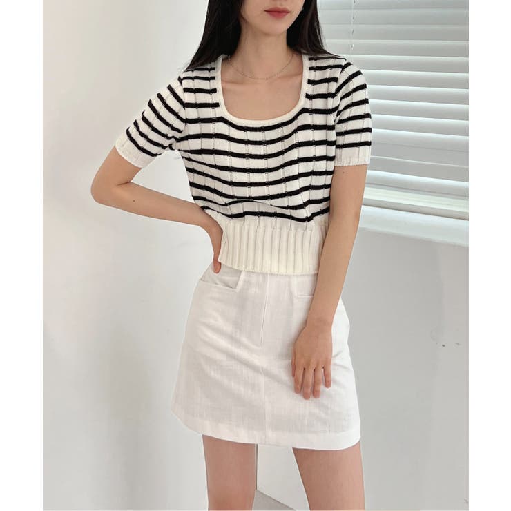 ボーダースクエアクロップド半袖ニット | by muni:r | 詳細画像6 