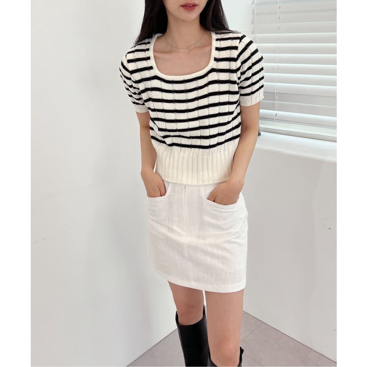 ボーダースクエアクロップド半袖ニット | by muni:r | 詳細画像9 