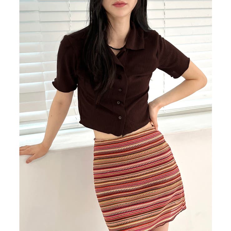 ブラウン | サマーカラークロップドブラウス | by muni:r