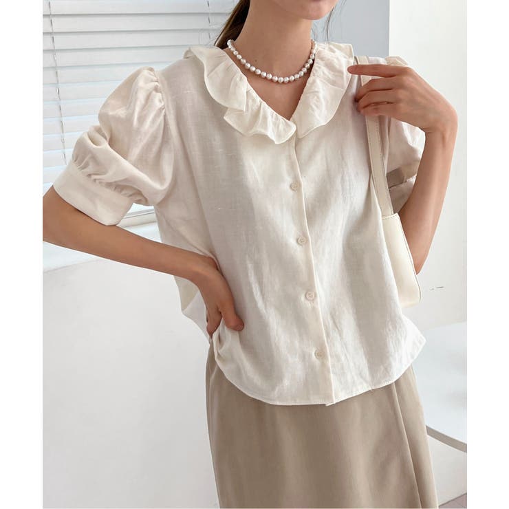 ベージュ | フリルスリットブラウス | by muni:r