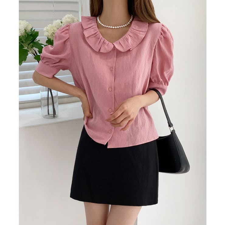 ピンク | フリルスリットブラウス | by muni:r