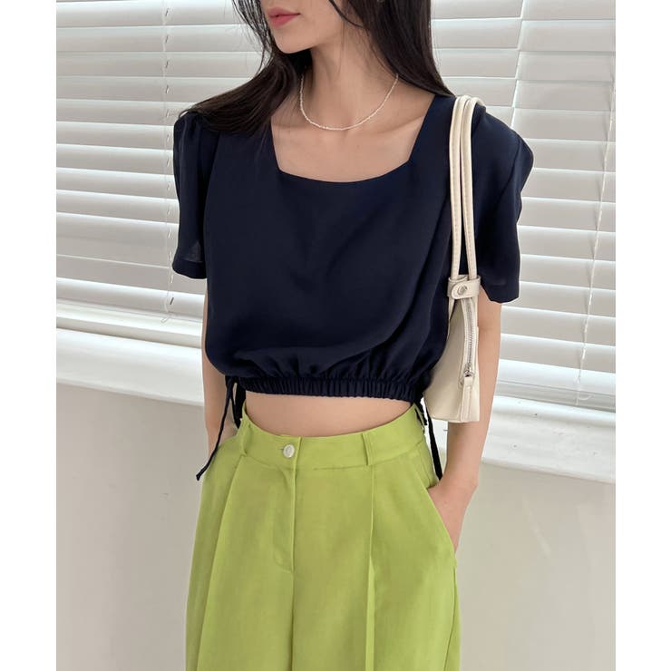 ネイビー | スクエアサイドリボンブラウス | by muni:r