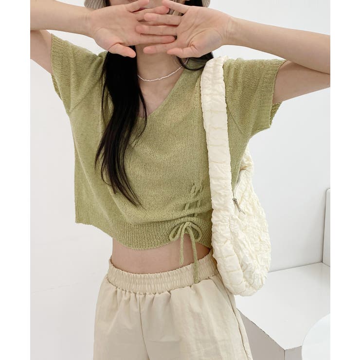 オリーブ | クロップシャーリングストラップニット | by muni:r