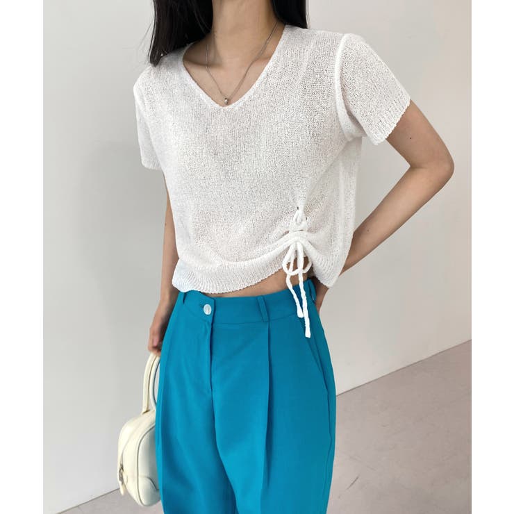 ホワイト | クロップシャーリングストラップニット | by muni:r